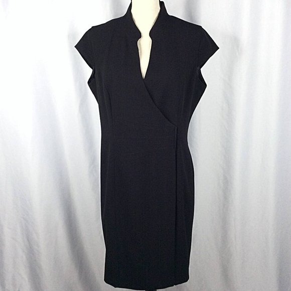 Calvin Klein Dresses & Skirts - NWOT Calvin Klein Dress 14 Black Little Wrap Kimono Cap Sleeve V-Neck Sheath